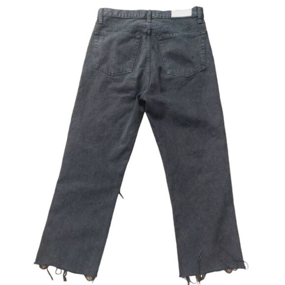 RE/DONE Originals High Rise Wide Leg Distressed Black Wash Cropped Jeans 90's si - Picture 4 of 10